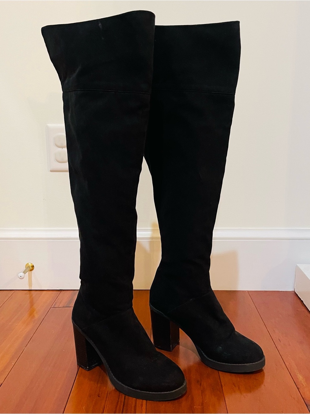 Oasis Black Over-the-Knee Block Heel Boots Size 7.5